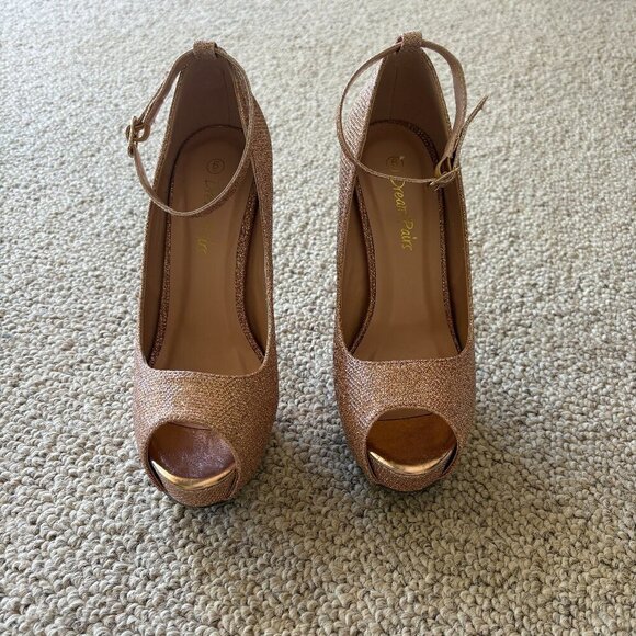 Dream Pairs Rose Gold High Heel Pumps | Size 6 | 5-Inch Heel | Ankle Strap - Picture 1 of 11